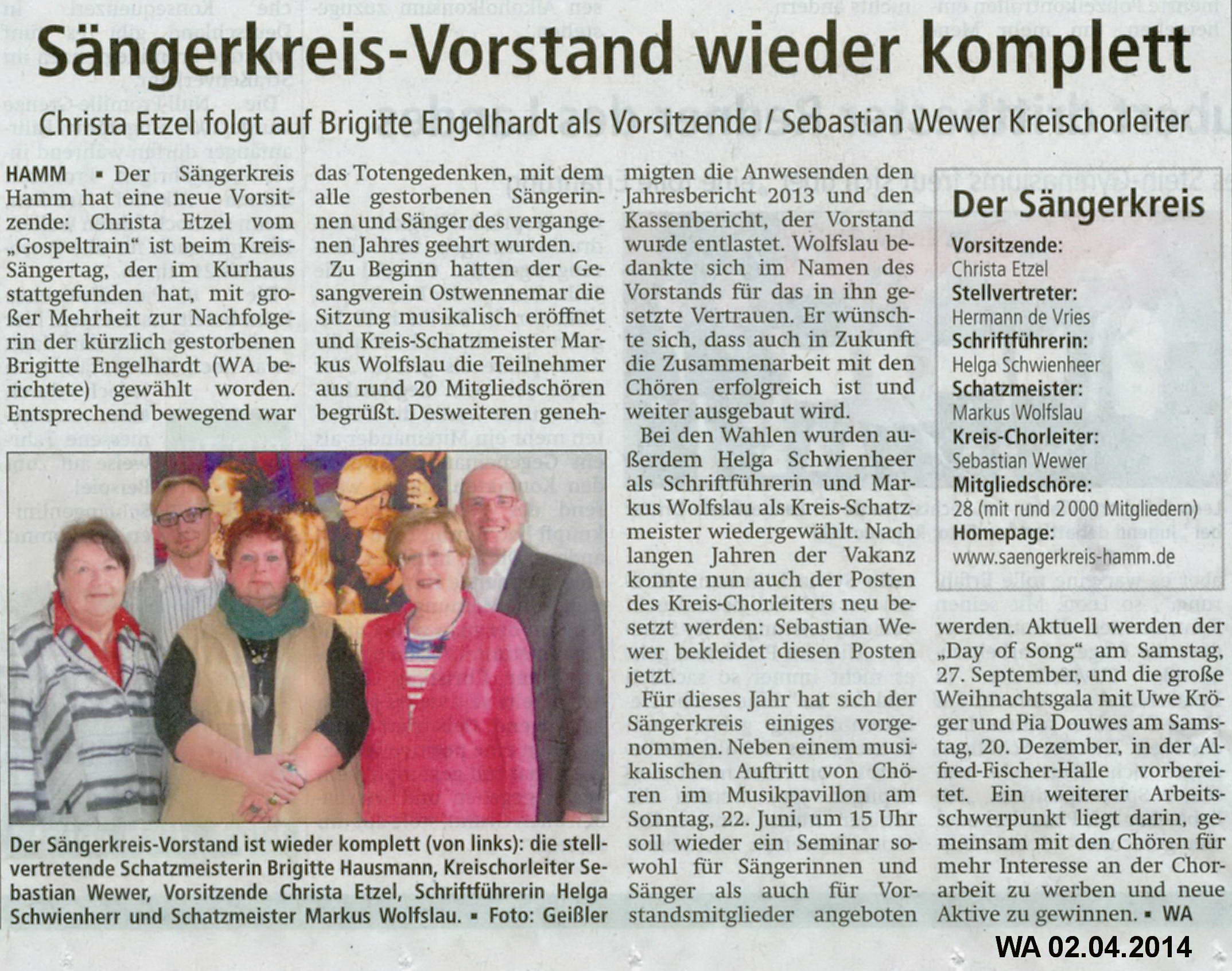 © Westfälischer Anzeiger, Hamm, 02.04.2014