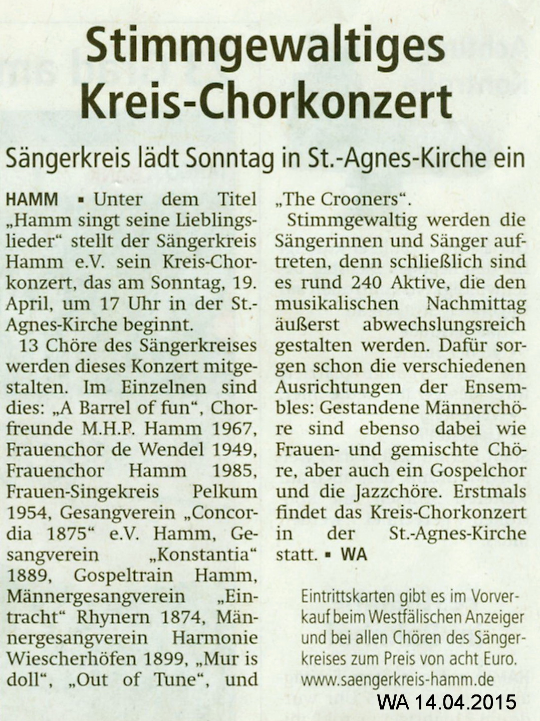 © Westfälischer Anzeiger, Hamm, 14.04.2015