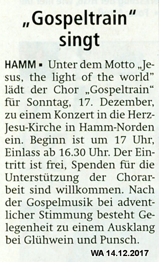 © Westfälischer Anzeiger, Hamm, 14. und 15.12.2017